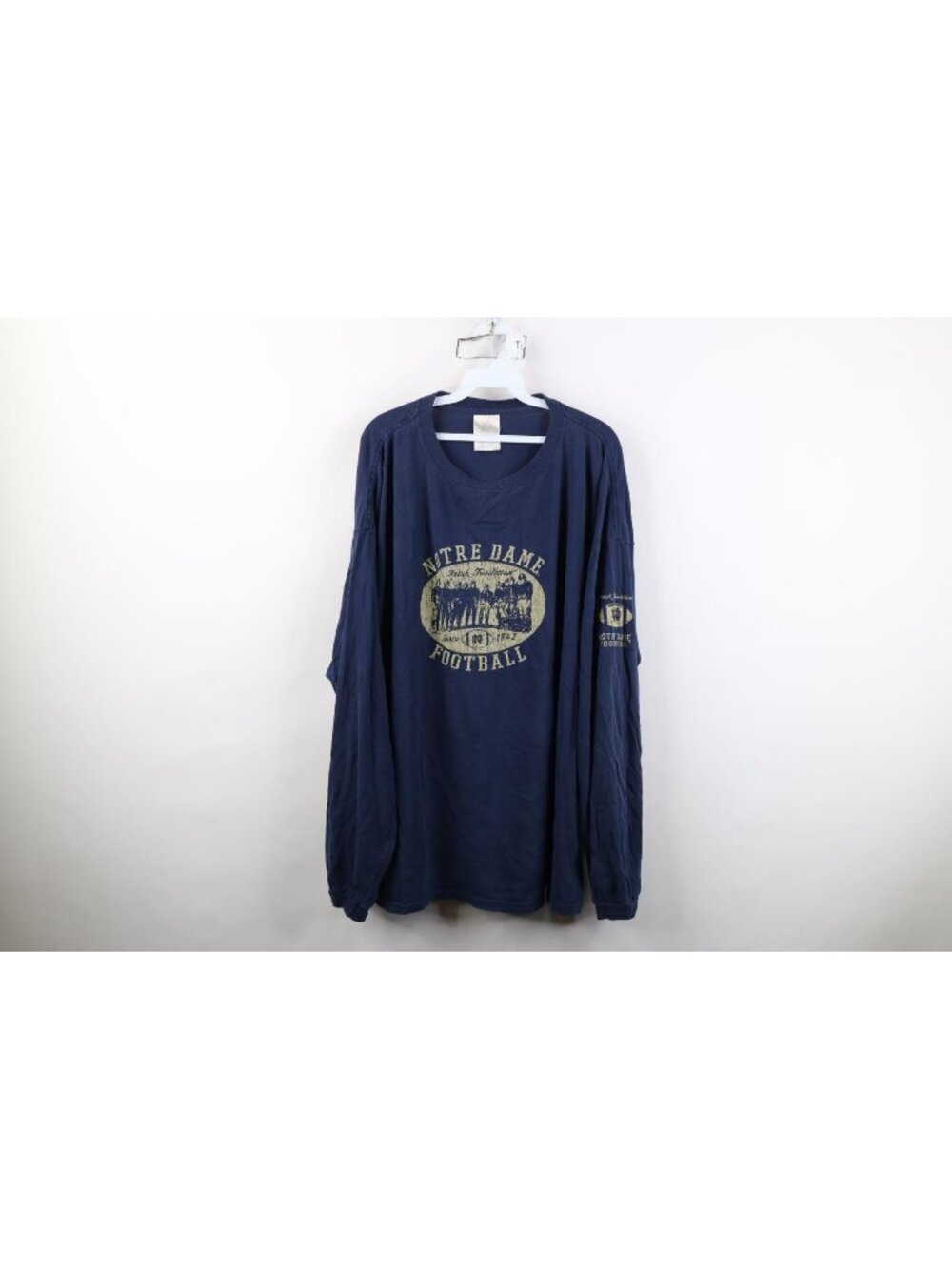 Vintage Adidas Mens 2XL Notre Dame University Football Long Sleeve T-Shirt Blue